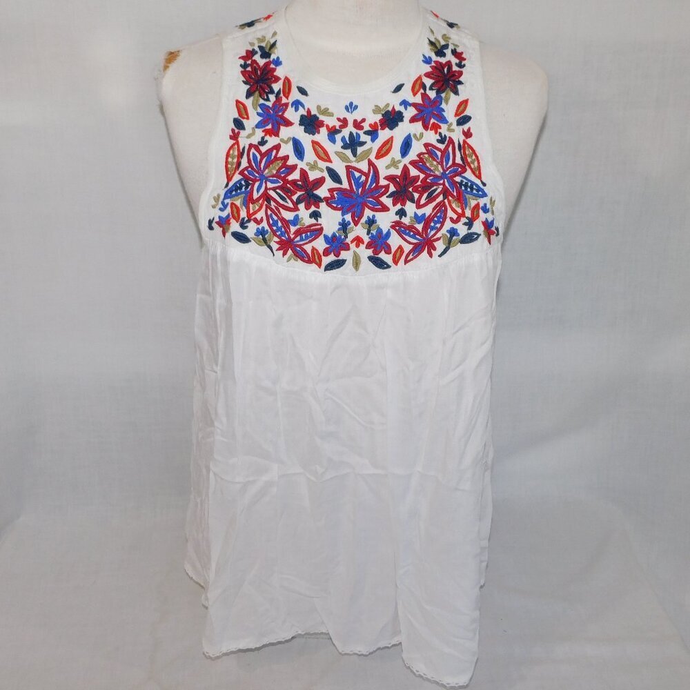 Aritzia Wilfred White Floral Embroidered Sleeveless Tank Top Womens S Flowy - Picture 1 of 9